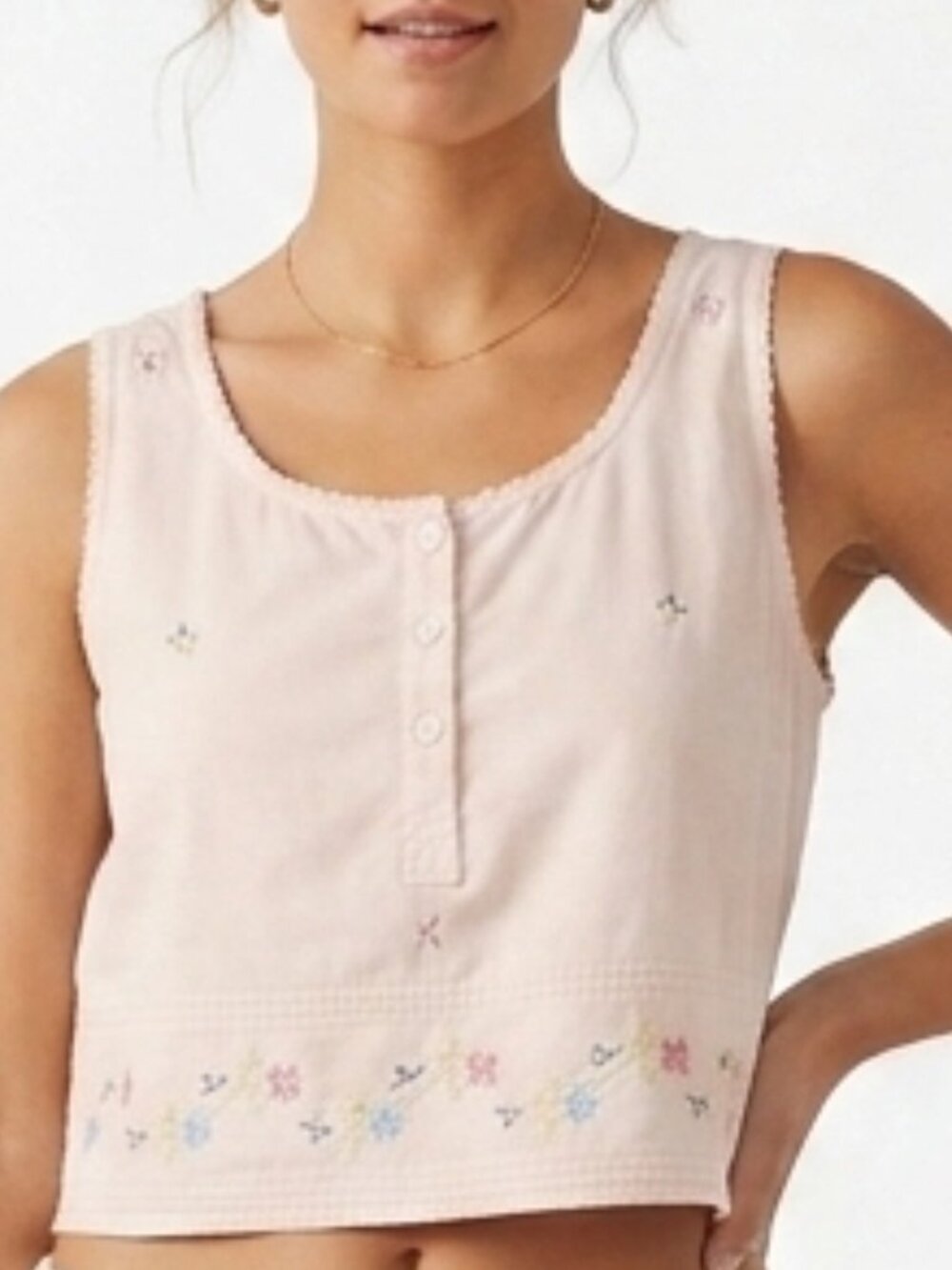 Pink Hippie Tank w/ Embroidered Flowers